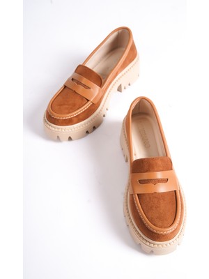 Mubiano MB1190-TB Kalın Taban Lüx Süet Taba Kadın Kolej Loafer