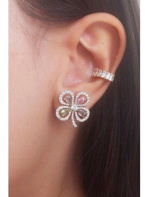 By Zeyna Aksesuar Kadın Vip Seri Baget Zirkon Taşlı Yonca Model Küpe