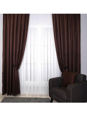 Goccia Fon Perde Özel Ölçüye Uygun Pilesiz Bohem Salon Otel Oturma Çocuk Odası Dekoratif Tek Kanat Kahve