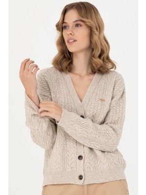 U.S. Polo Assn. Kadın Krem Melanj Triko Hırka 50269497-VR159