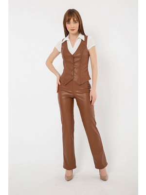 Laranor Klasik Kesim Suni Şardonlu Deri Pantolon 38 - Kahve