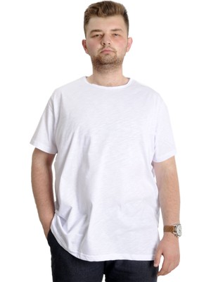 ModeXL  Büyük Beden Erkek T-Shirt Flam Yaka Basic 20035 Beyaz
