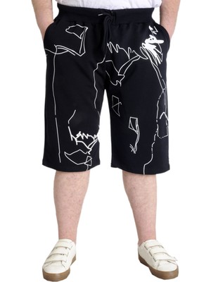 ModeXL Büyük Beden Kapri Erkek Lacivert Desenli Rahat Kesim Günlük Kullanım İçin