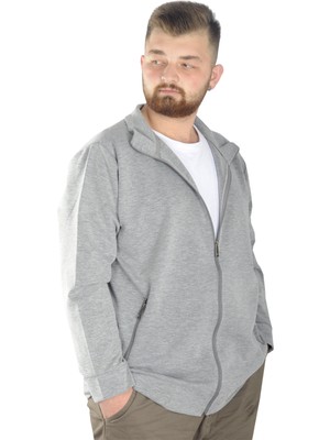 ModeXL  Buyuk Beden Erkek Hırka Fermuarlı Stell  Dik Yaka 20571 Grimelanj