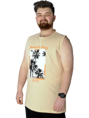 ModeXL Mode Xl Büyük Beden T-Shirt Kolsuz Manhattan Beach 22161 Bej