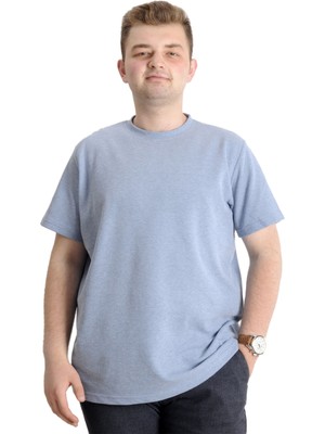 ModeXL  Büyük Beden Erkek T-Shirt Bisiklet Yaka Waffle 20033 Mavi