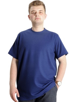 ModeXL Büyük Beden Erkek T-Shirt Indigo Kısa Kol Günlük Stil Waffle Malzeme