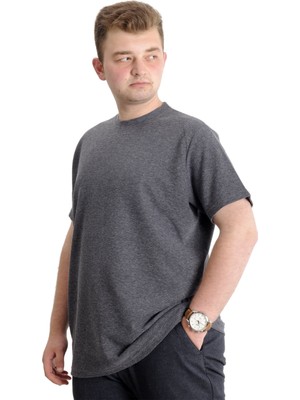 ModeXL  Büyük Beden Erkek T-Shirt Bisiklet Yaka Waffle 20033 Siyah