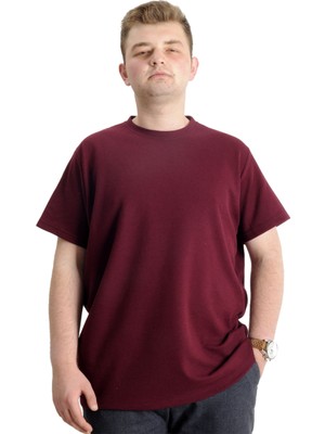ModeXL  Büyük Beden Erkek T-Shirt Bisiklet Yaka Waffle 20033 Bordo