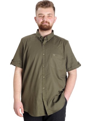 ModeXL  Büyük Beden Erkek Gömlek Gabardin Kısa Kol Tek Cep 23302 Haki