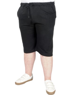 ModeXL Büyük Beden Kapri Pantolon Kadın Siyah Nefes Alabilir Kumaş ile Rahat Kullanım