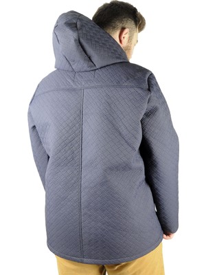 ModeXL  Büyük Beden Erkek Mont Kapsonlu Zippered Diamond Line 21087 Mavi