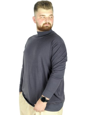 ModeXL Büyük Beden Erkek Kazak Yarım Balıkçı Dik Yaka Füme Renk Günlük Stil