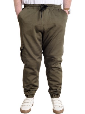 ModeXL Erkek Kargo Cep Jogger Pantolon Keten Haki Renk Özellikli 23912 Model