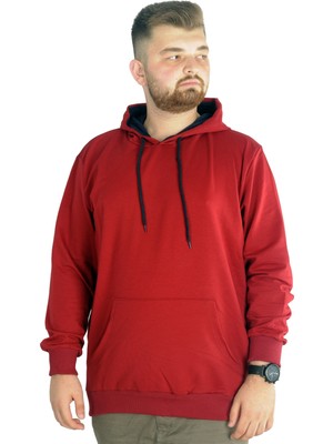 ModeXL Büyük Beden Erkek Eşofman Üstü Kapüşonlu Bordo 3XL Uzun Kol %50 Cotton %50 Polyester