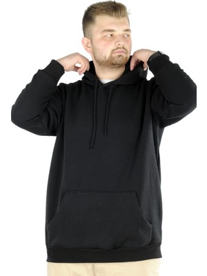 ModeXL  Büyük Beden Sweat Kapson Kangoroo Pocket Recycle B20532 Siyah