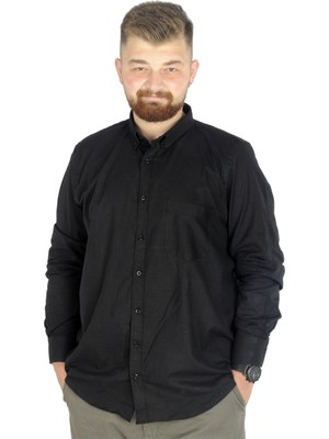 ModeXL  Büyük Beden Erkek Keten Cepli Gömlek 20386 Siyah