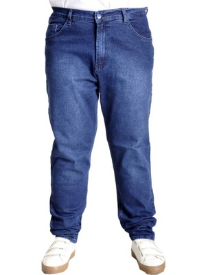 ModeXL Büyük Beden Mavi Kot Pantolon Erkek Klasik Pure Star 23907 Yumuşak Kumaşlı