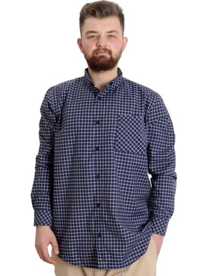ModeXL  Büyük Beden Erkek Gömlek Ekose Uzun Kollu 23300 Siyah-Gri