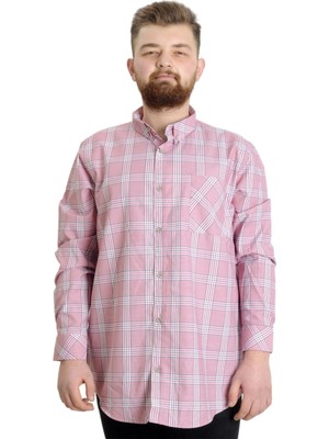 ModeXL  Büyük Beden Erkek Gömlek Ekose Uzun Kollu 23300 Kızıl