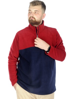 ModeXL Erkek Bordo Sweat Polo Yaka Yarım Fermuarlı Uzun Kol Polar 22552 Ekstra Konfor