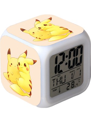 Fybang Pikachu Renkli Çalar Saat LED Kare Saat Zaman, Sıcaklık, Alarm, Tarih ile Dijital Çalar Saat (Yurt Dışından)