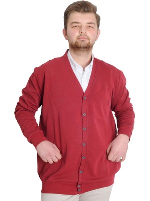 ModeXL Erkek Hırka V Yaka Düğmeli Bordo Renk Uzun Kol Günlük Tarz 20551
