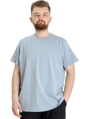 ModeXL Mode Xl Büyük Beden Likralı T-Shirt Bisiklet Yaka 20149 Mavi
