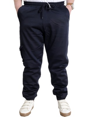 ModeXL Erkek Kargo Cep Jogger Pantolon Desenli Keten Kumaş 23912 Lacivert