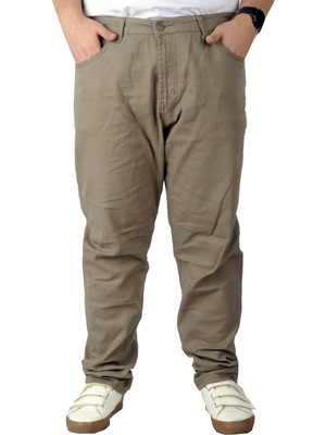 ModeXL Büyük Beden Erkek Gabardin Pantolon 5 Cep Classic 22920 Bej  Desenli Bej Konforlu Doğa Classic
