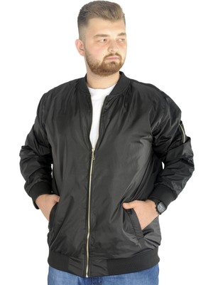 ModeXL Erkek Siyah Fermuarlı Jesica Kolej Mont 2022 Sonbahar-Kış İnce Kumaş Özellikli