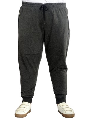 ModeXL Büyük Beden Erkek Eşofman Altı Antramelanj Darpaça Zippered Esnek Kumaş 22501
