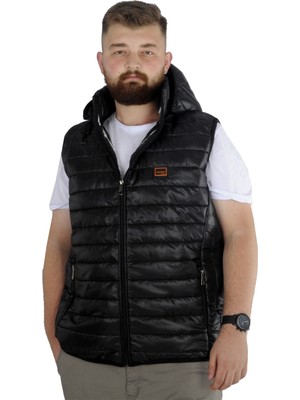 ModeXL  Büyük Beden Yelek Kapitone Kapşonlu 22600 Siyah