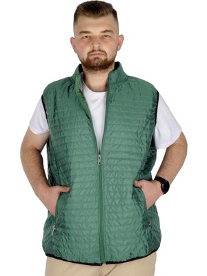 ModeXL  Büyük Beden Erkek Yelek  Kapitone Yakalı 22601 Yeşil