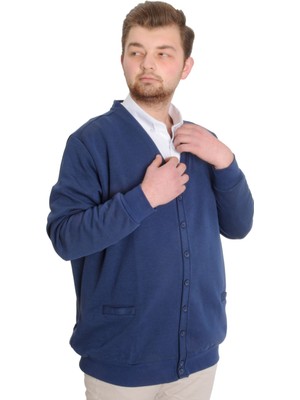 ModeXL  Büyük Beden Erkek Hırka Düğmeli Double Face 20551 Indigo