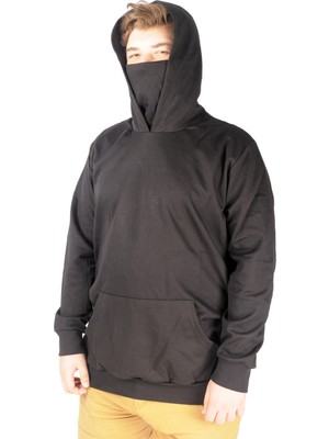 ModeXL  Büyük Beden Erkek Sweatshirt Arm Mask 21505 Siyah