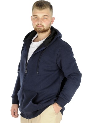 ModeXL  Büyük Beden Erkek Sweatshirt Zippered Recycle B20533 Lacivert