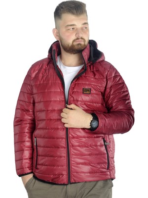 ModeXL Bordo Kapitone Kapşonlu Büyük Beden Mont Erkek 22602 Şık ve Rahat Tasarım