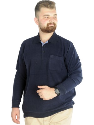 ModeXL Erkek Sweat Polo Cepli 20441 Lacivert Uzun Kol Düz Renk Şıklığıyla 2023 Sonbahar