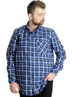 ModeXL  Büyük Beden Erkek Gömlek Ekose Uzun Kollu 23300 Nefti