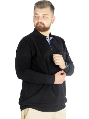 ModeXL Erkek Siyah Sweat Polo Cepli Selanik Basic Uzun Kol 20441