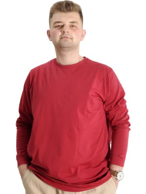 ModeXL Büyük Beden Erkek Uzun Kol TShirt Bordo Bisiklet Yaka Esnek Kumaş 20103