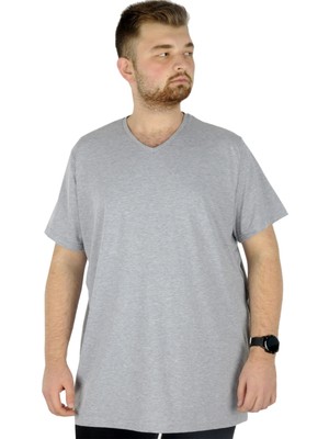 ModeXL Mode Xl Büyük Beden T-Shirt V Yaka Likralı 20150 Grimelanj