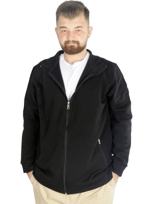 ModeXL  Buyuk Beden Erkek Hırka Fermuarlı Stell  Dik Yaka 20571 Siyah