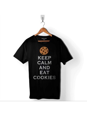 Kendim Seçtim Keep Calm And Eat Cokies Kurabiye Pasta Baskılı Tişört  T-Shirt