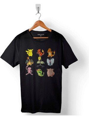 Kendim Seçtim Pokemon All Tüm Karakterler Pikachu Baskılı Tişört  T-Shirt