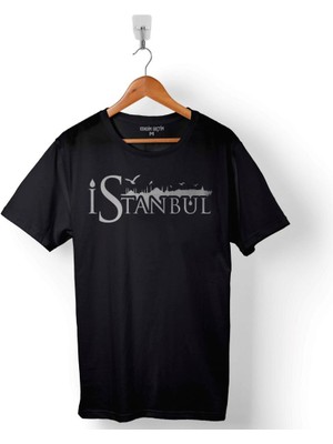 Kendim Seçtim Tipografik Istanbul Silüet Tasarım Martı Baskılı Tişört Unisex T-Shirt