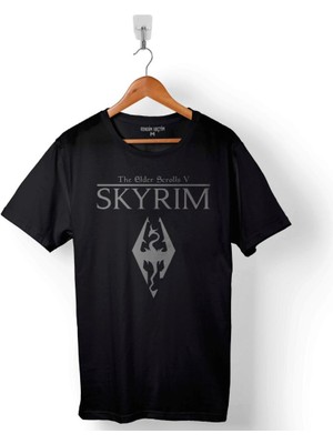 Kendim Seçtim Skyrım Dragon Logo The Elder Scrolls V Baskılı Tişört Unisex T-Shirt
