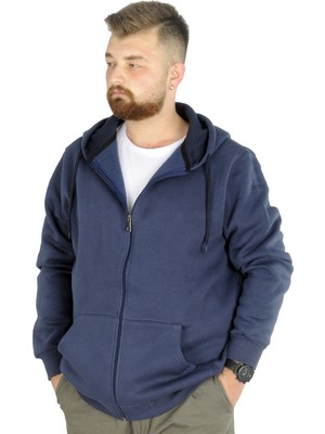 ModeXL Mode Xl Erkek Sweatshirt Kapşonlu Zippered Basic 20543 Indigo