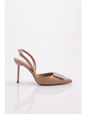 DGN 5067 Kadin Kare Taş Süslemeli Topuklu Ayakkabi